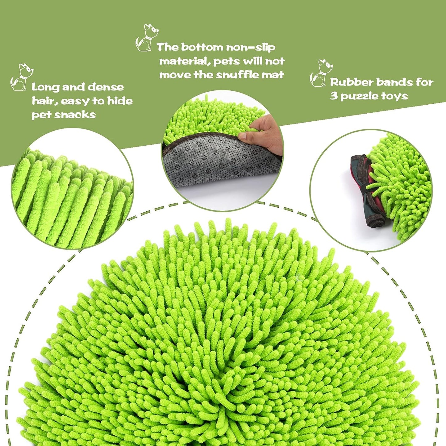 Dog Snuffle Mat - Interactive Puzzle Toy for Dogs - Portable, Lightweight - Green