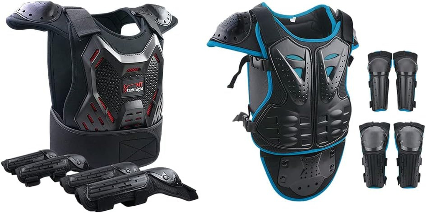 Kids Motorcycle Armor Suit Dirt Bike Gear - Youth Motocross Riding Protector, 2 Sets( Black and Blue)