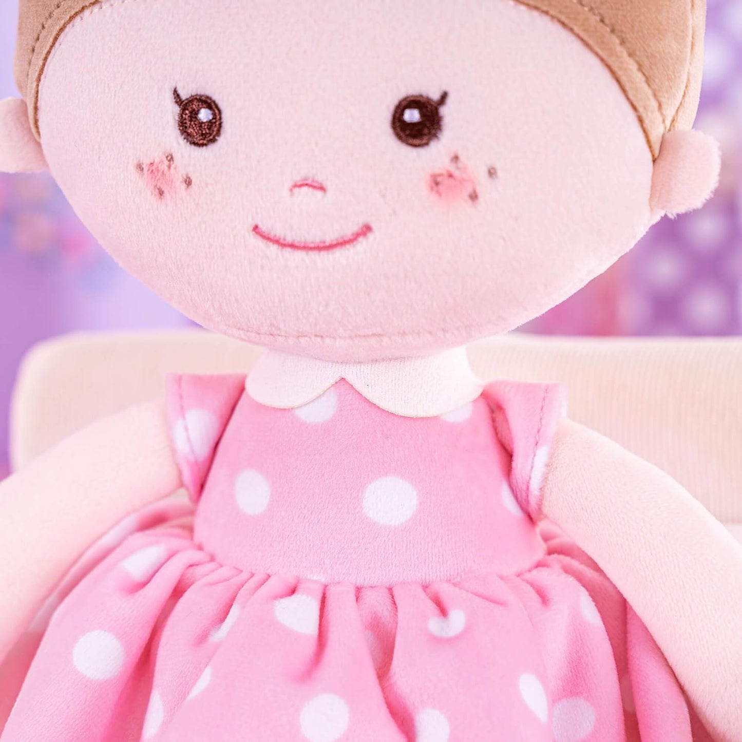 Plush Rag Doll Sleeping Cuddle Buddy Doll Soft Baby Doll for Girls First Baby Doll Wear Pink Skirt Dress 14"(Milly Series)