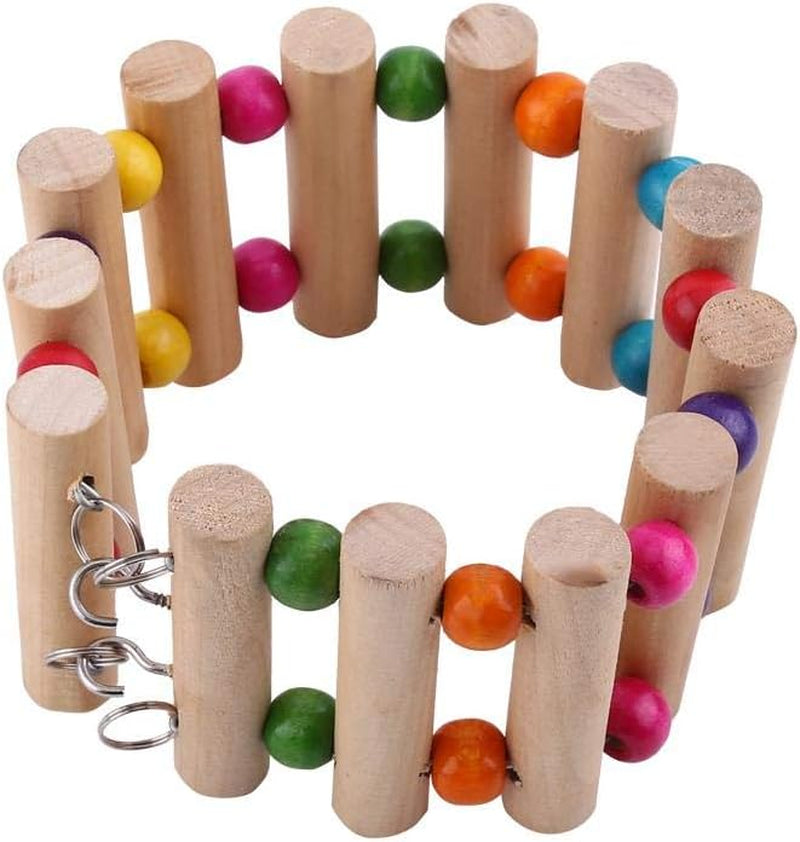 Parrot Ladder, Wooden Ladder with Colorful Beads Steps Climbing Bridge Bird Cage Play Toy for Conure Parakeet Budgie Cockatiels Lovebirds(13Steps L)