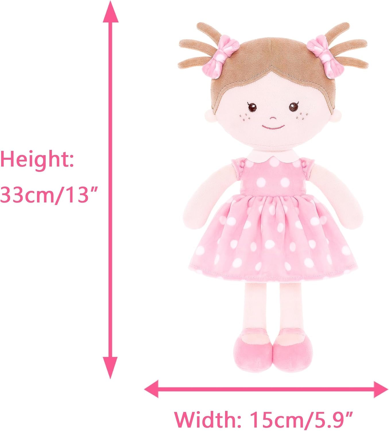 Plush Rag Doll Sleeping Cuddle Buddy Doll Soft Baby Doll for Girls First Baby Doll Wear Pink Skirt Dress 14"(Milly Series)