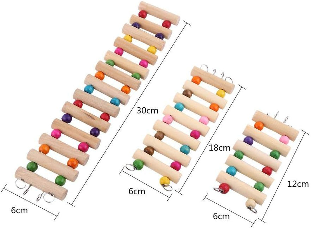 Parrot Ladder, Wooden Ladder with Colorful Beads Steps Climbing Bridge Bird Cage Play Toy for Conure Parakeet Budgie Cockatiels Lovebirds(13Steps L)