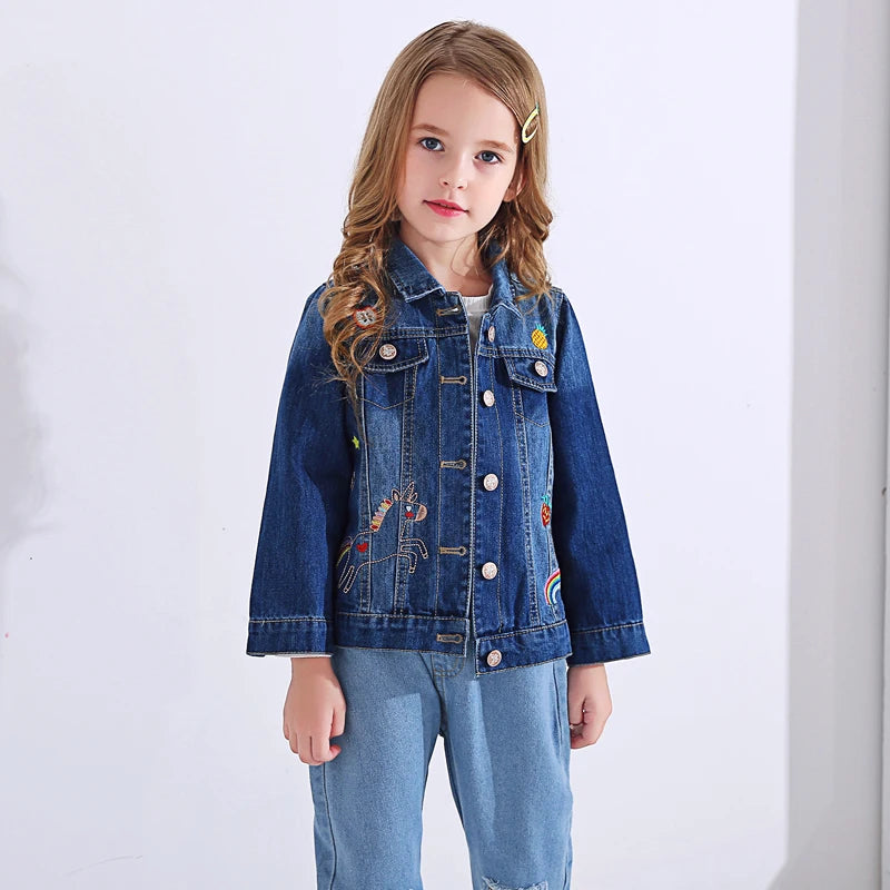Girls Denim Coats New Fashion Kids Embroidery Cartoon Pattern Jacket Autumn Baby Coat Children Clothes 3 8 Years