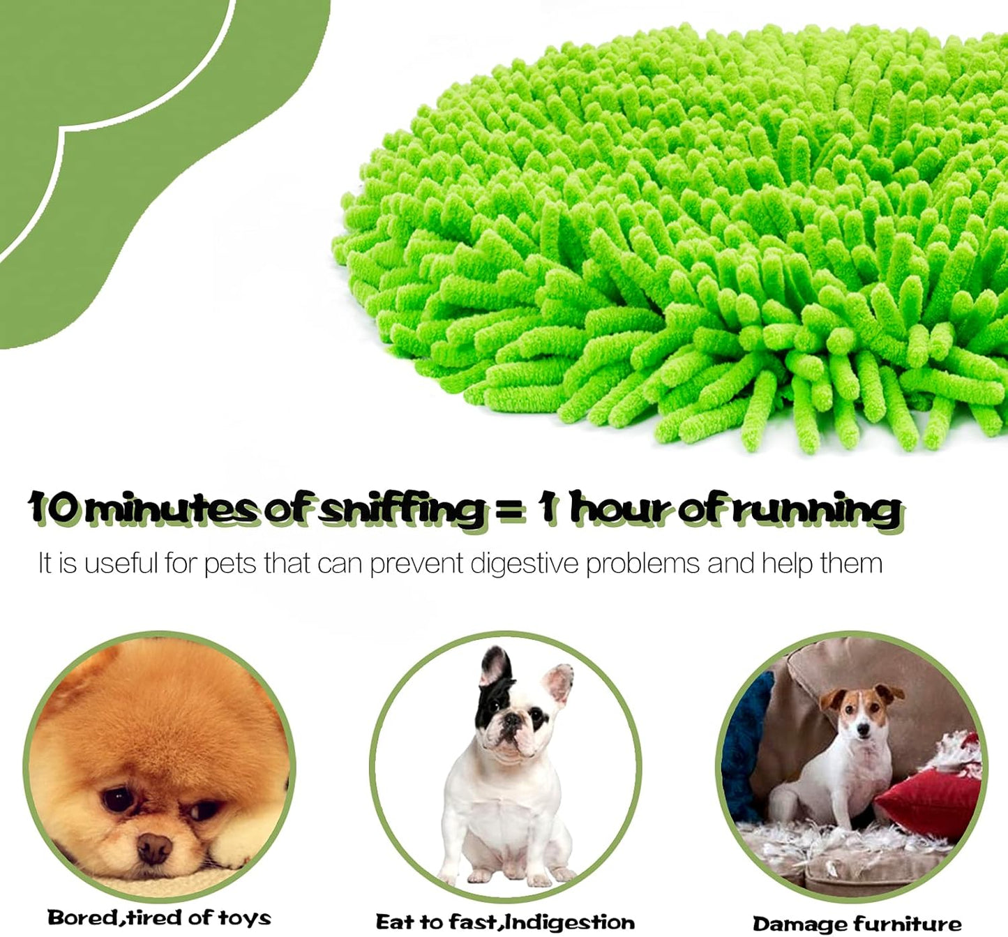 Dog Snuffle Mat - Interactive Puzzle Toy for Dogs - Portable, Lightweight - Green