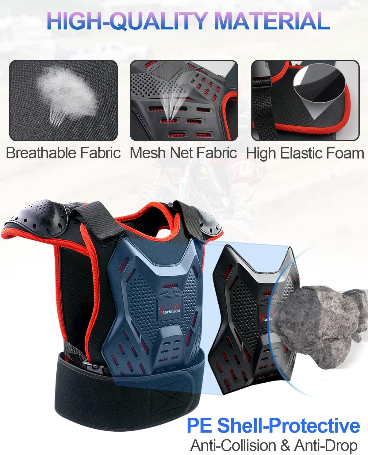 Kids Motorcycle Armor Suit Dirt Bike Gear - Youth Motocross Riding Protector Red and Blue