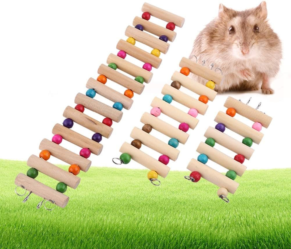 Parrot Ladder, Wooden Ladder with Colorful Beads Steps Climbing Bridge Bird Cage Play Toy for Conure Parakeet Budgie Cockatiels Lovebirds(13Steps L)