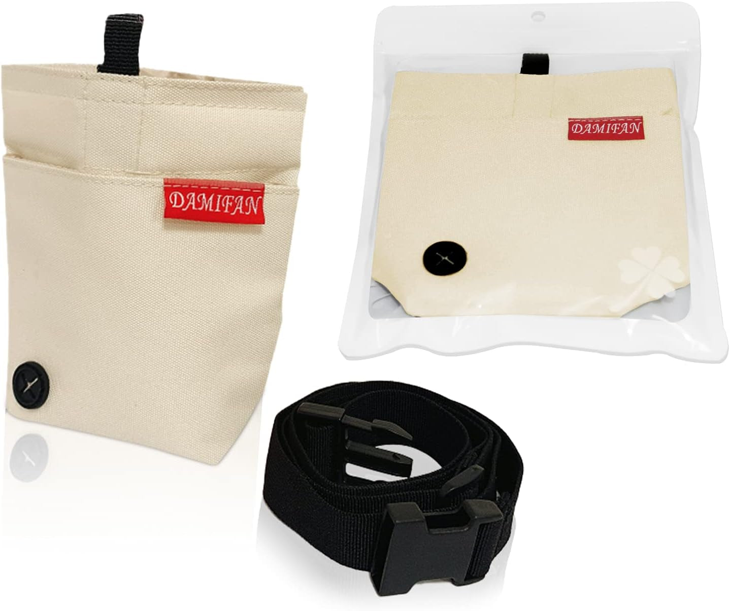 Pet Supplies Dog Treat Pouch with Adjustable Waist Belt,Large Capacity & Multi-Purpose Puppy Pouch Bag to Carry Dog Training Treats and Toys for Training,Walks and Outings(Beige White)
