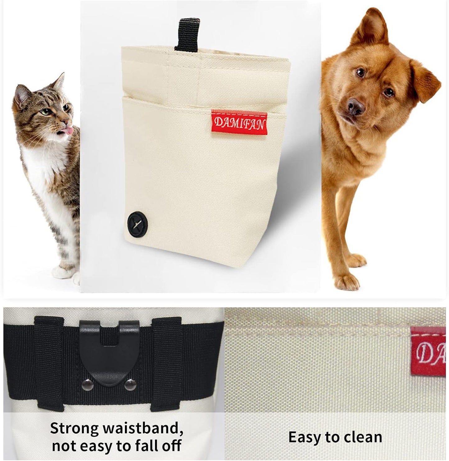 Pet Supplies Dog Treat Pouch with Adjustable Waist Belt,Large Capacity & Multi-Purpose Puppy Pouch Bag to Carry Dog Training Treats and Toys for Training,Walks and Outings(Beige White)