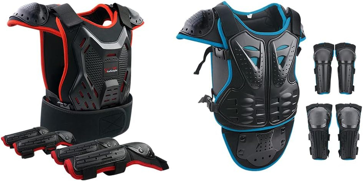 Kids Motorcycle Armor Suit Dirt Bike Gear - Youth Motocross Riding Protector Red and Blue