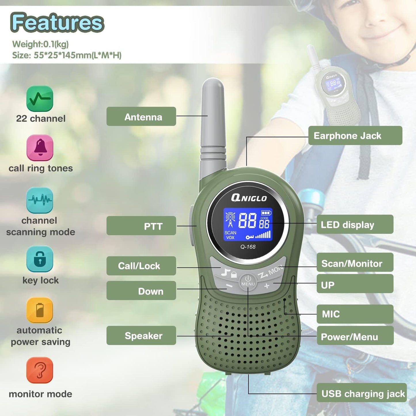 Kids Walkie Talkies 2 Pack, 22 Channel 2KM Rechargeable Walkie Talkies for Kids, Outdoor Camping Hiking Christmas Toys for Kids, Ideal Walkie Talkies for Kids Gifts for Boy Girl 3-12 Years Old