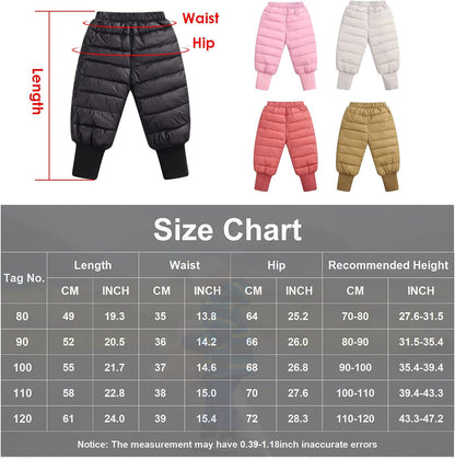 Baby Boys Girls down Snow Pants Windproof Warm Trousers Lightweight Puffer Winter Pants