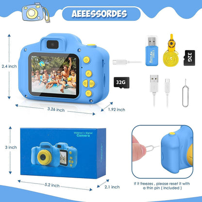 Kids Camera Toys Christmas Birthday Gifts for Boys and Girls Kids Toys 3-9 Year Old HD Digital Video Camera for Toddler 5 Puzzle Games with 32GB SD Card (Blue)