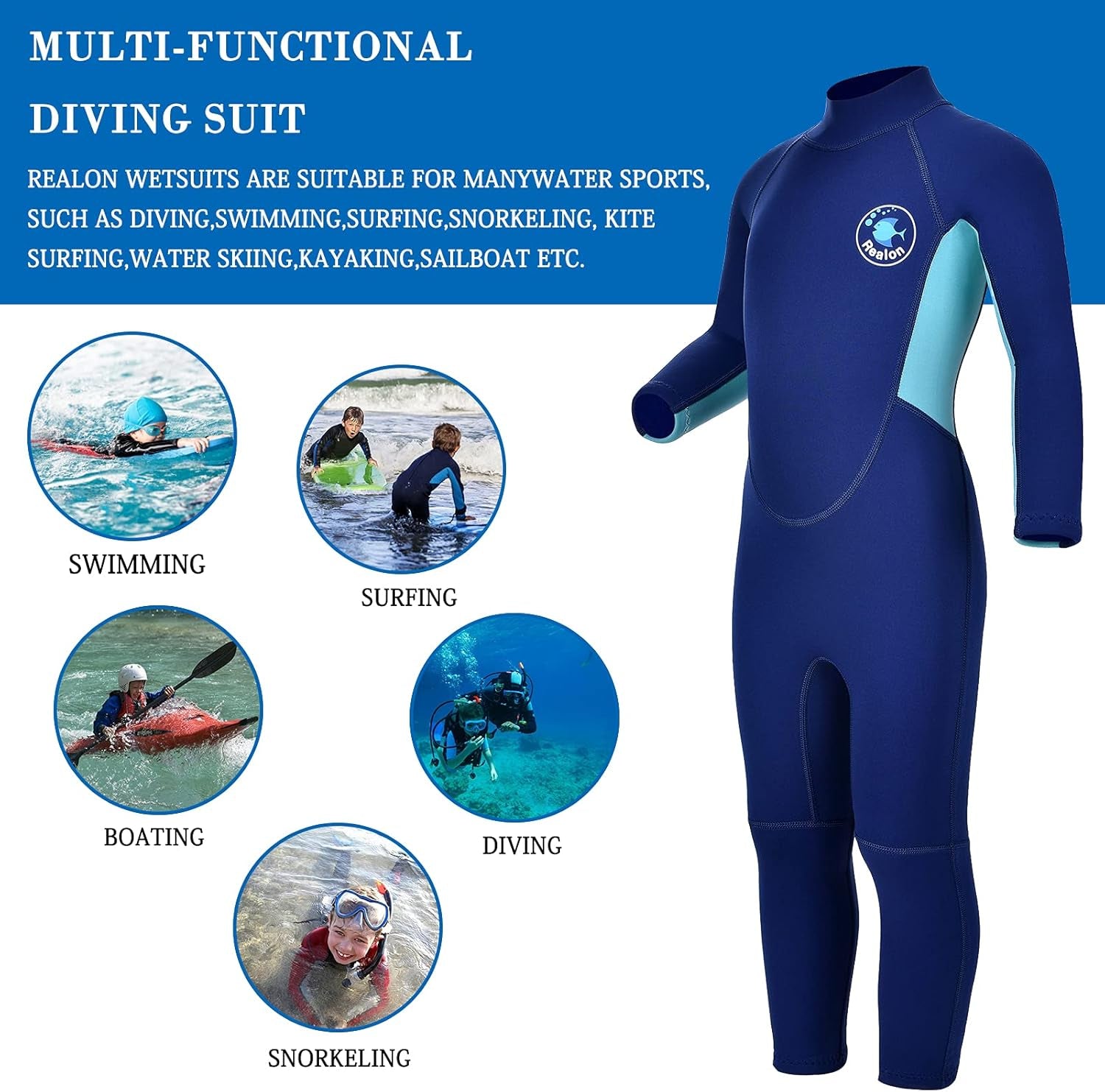 Kids Wetsuit for Girls Boys Toddler and Youth 3Mm Neoprene Child Full Wet Suits Warm in Cold Water Thermal Swimsuit Back Zip for Swimming Diving Jet Skiing Surfing