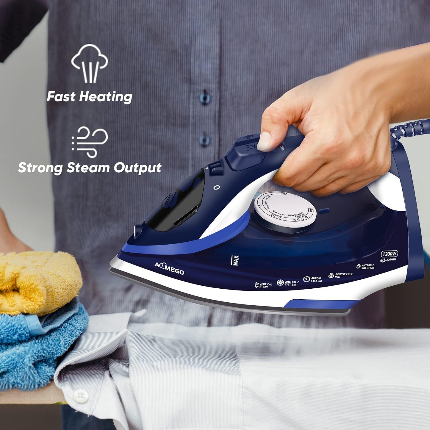 Steam Iron for Clothes Lightweight Portable Iron with Non Stick Ceramic Soleplate anti Drip Vertical Irons for Ironing Clothes Self-Clean Auto-Off Function Small Size for Home Travel…