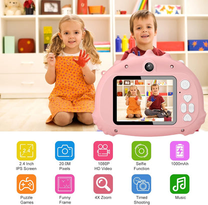 Kids Camera for 3-8 Years Old Toddlers Childrens Boys Girls Christmas Birthday Gifts Selfie Camera 20.0 MP HD 1080P IPS Screen Dual Digital Toy Camera with 32GB SD Card