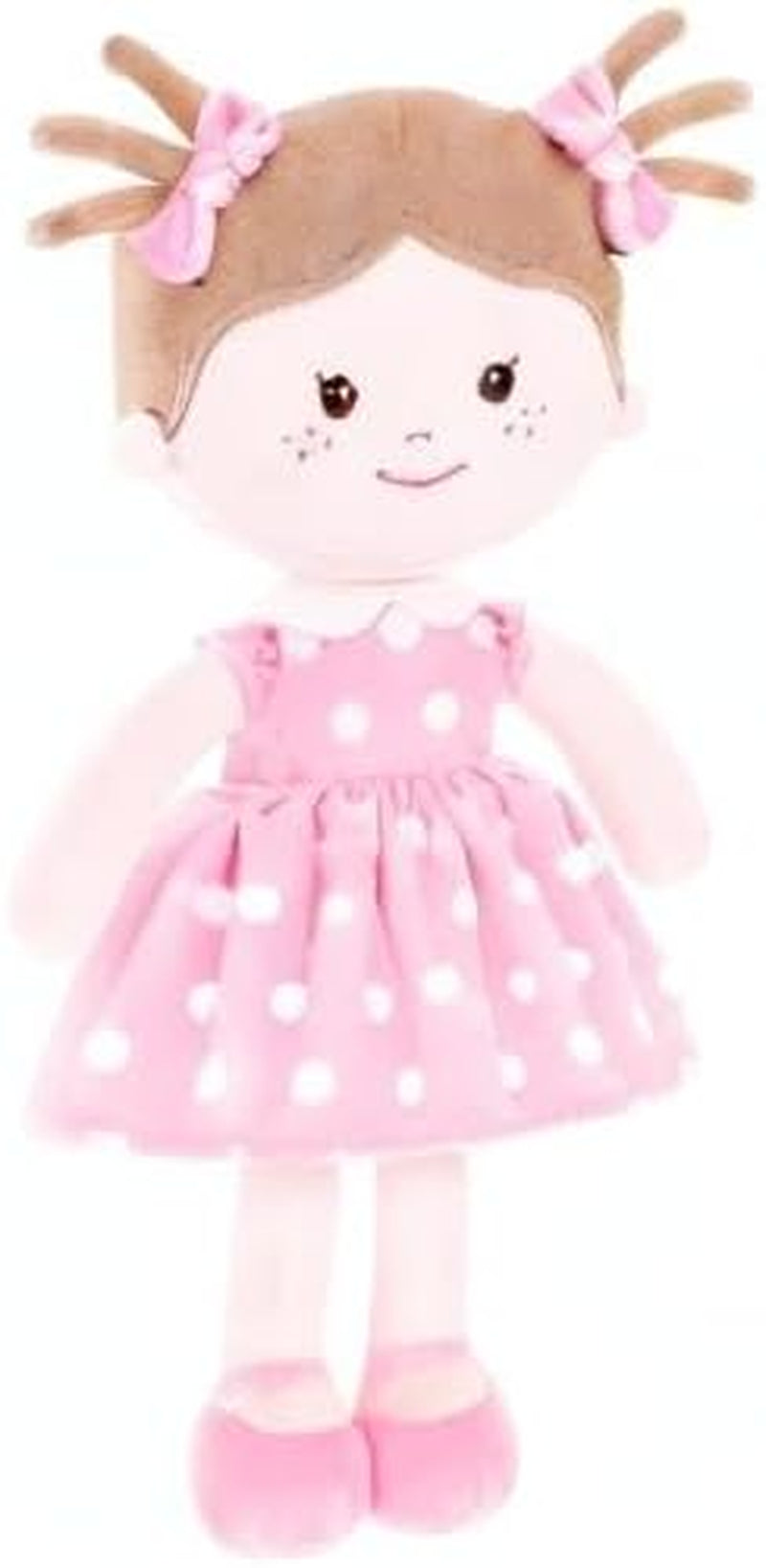 Plush Rag Doll Sleeping Cuddle Buddy Doll Soft Baby Doll for Girls First Baby Doll Wear Pink Skirt Dress 14"（Milly Series）