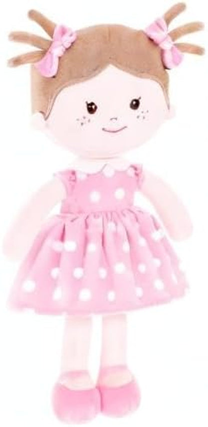 Plush Rag Doll Sleeping Cuddle Buddy Doll Soft Baby Doll for Girls First Baby Doll Wear Pink Skirt Dress 14"（Milly Series）