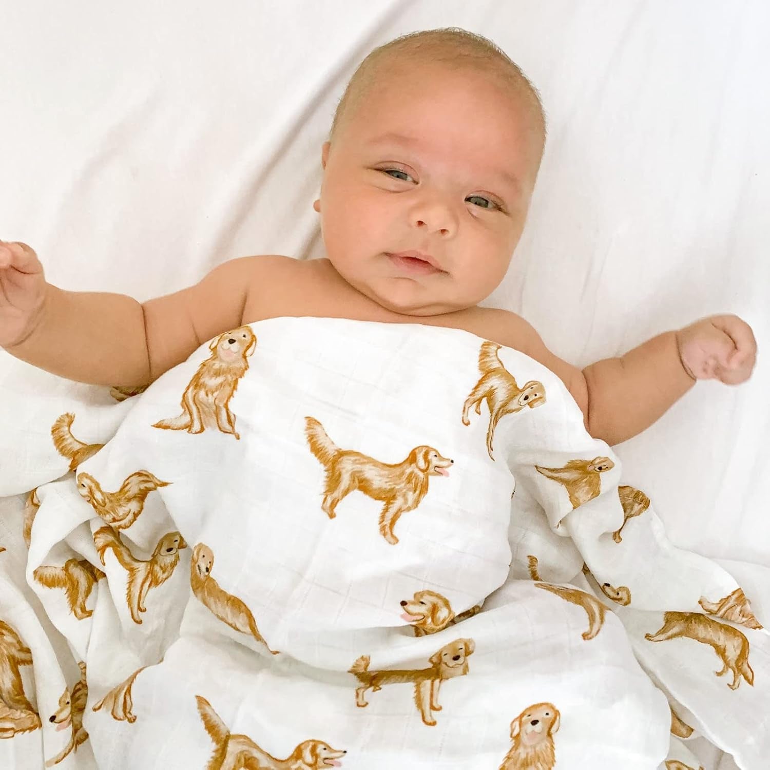 Baby Swaddle Blankets Dog, 70% Viscose from Bamboo and 30% Cotton Muslin Swaddle Blankets Boys Girls Swaddling Blanket Neutral for Newborn, Soft Large 47" X 47", Golden Retriever Dog