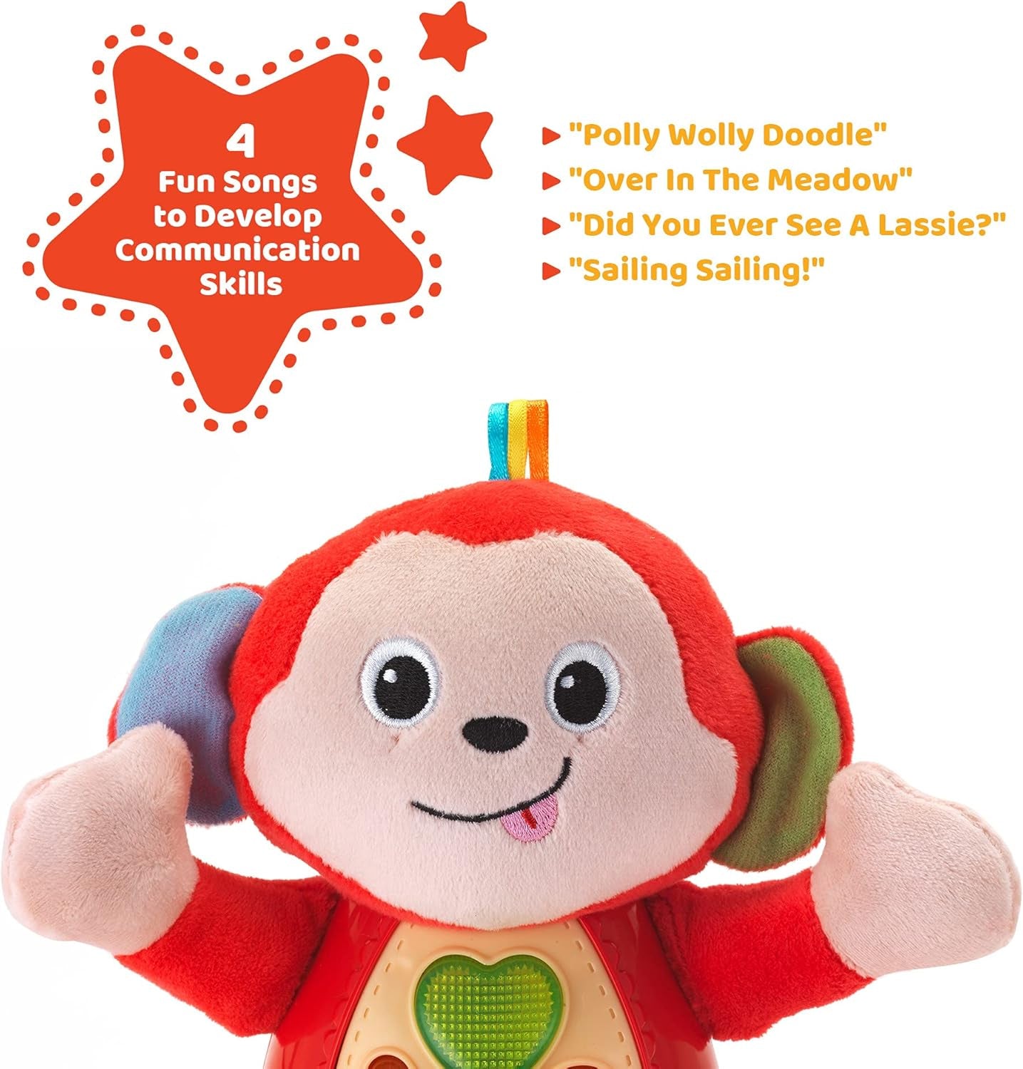 Musical Monkey Plush Toy - Soft Stuffed Animal with Light-Up Buttons and Melodic Nursery Songs for 3+ Month Old Babies