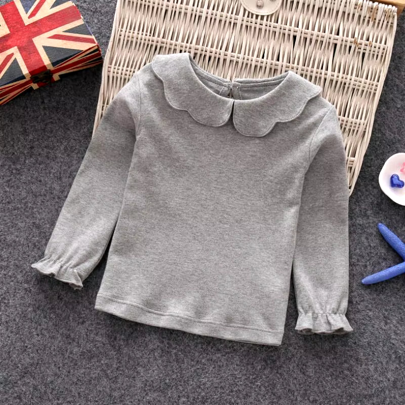 2024 Fall Girls T-Shirts Long Sleeve White T Shirt for Girl Peter Pan Collar Infant Baby Toddler Girl Shirts Kids Clothes JW6664