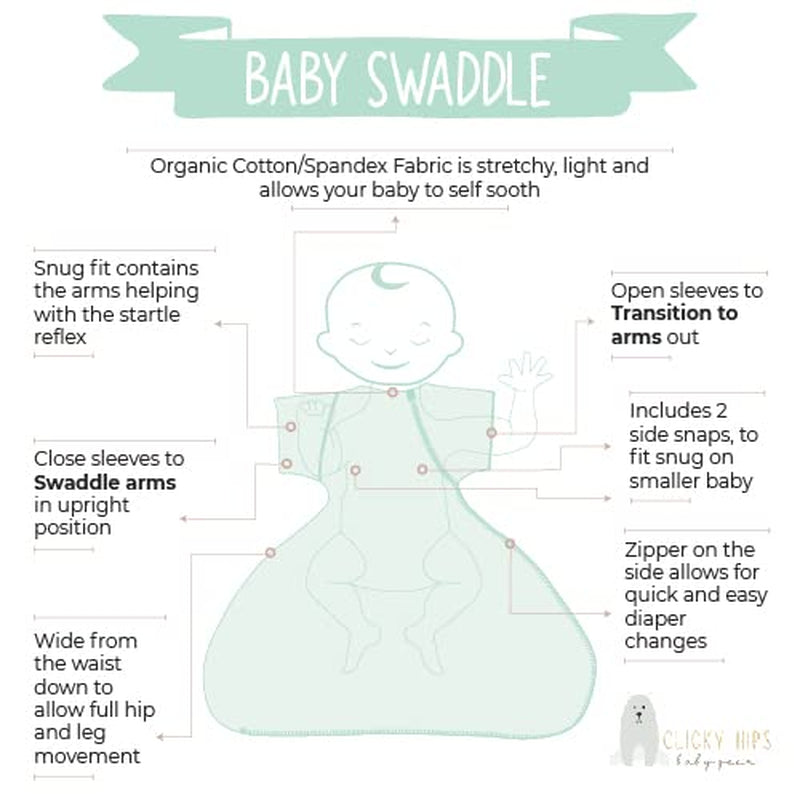 Swaddle Sack with Arms Up, Allows Babies Hips to Move Freely, Fits Newborn Babies 0-6 Months, 8-18 Lbs, Arms In/Out Transition, Baby Sleep Sack, Organic Cotton, White with Gray Stars