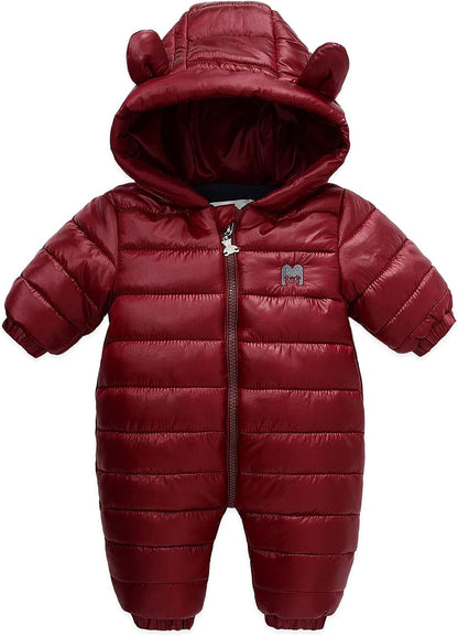 Toddler Boys Girls Candy Cute Bear Jumpsuit Cotton Snow Suits for Babies Baby Winter Coat Extra Long Zipper Outfit Suit Red Wine for 18-24 Months (M6)