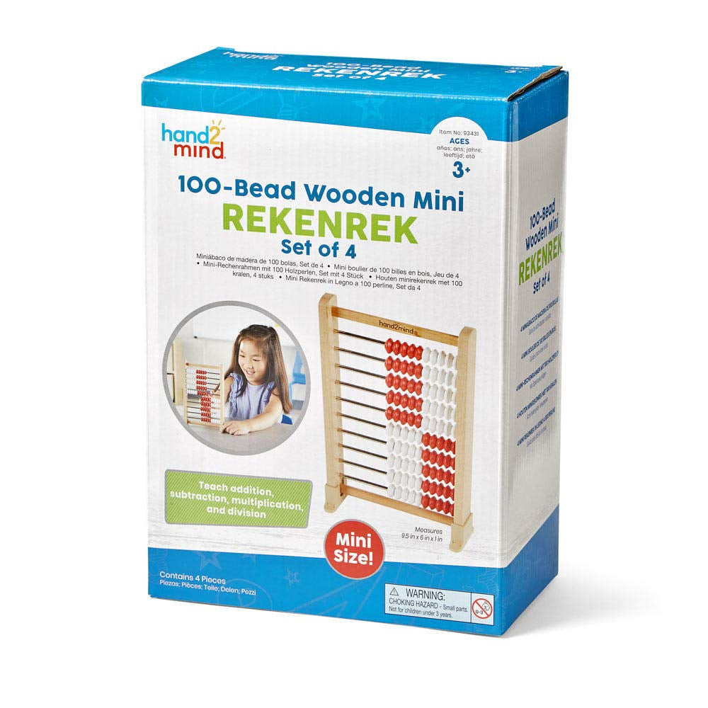 Mini 100 Bead Wooden Rekenrek, Abacus for Kids Math, Math Manipulatives Kindergarten, Counting Rack for Kids, Counters for Kids Math, Educational Toys for Elementary Kids (Set of 4)