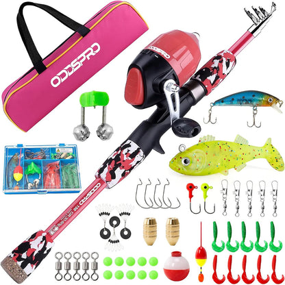 Kids Fishing Pole Pink, Portable Telescopic Fishing Rod and Reel Combo Kit - with Spincast Fishing Reel Tackle Box for Girls, Youth