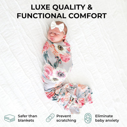 Swaddle Blanket & Headband Set – Viscose from Bamboo Stretchy Baby Swaddle for Newborn Girls, Receiving Blanket or Nursing Cover