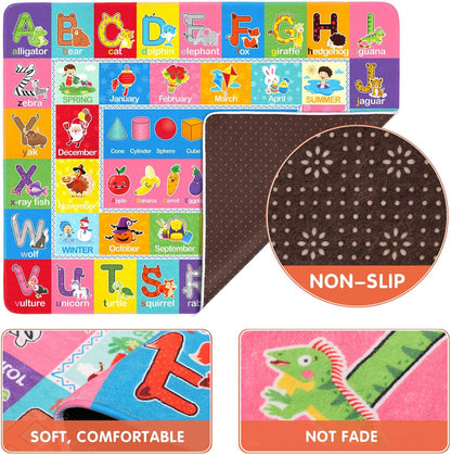 Baby Carpet Baby Playmat Educational Area Rug Kids Alphabets ABC, Words and Shapes Learning Area Rug Carpet Kids Play Rug for Bedroom Playroom, 55.1X43.3 in Baby Floor Mats Washable Kids Rug