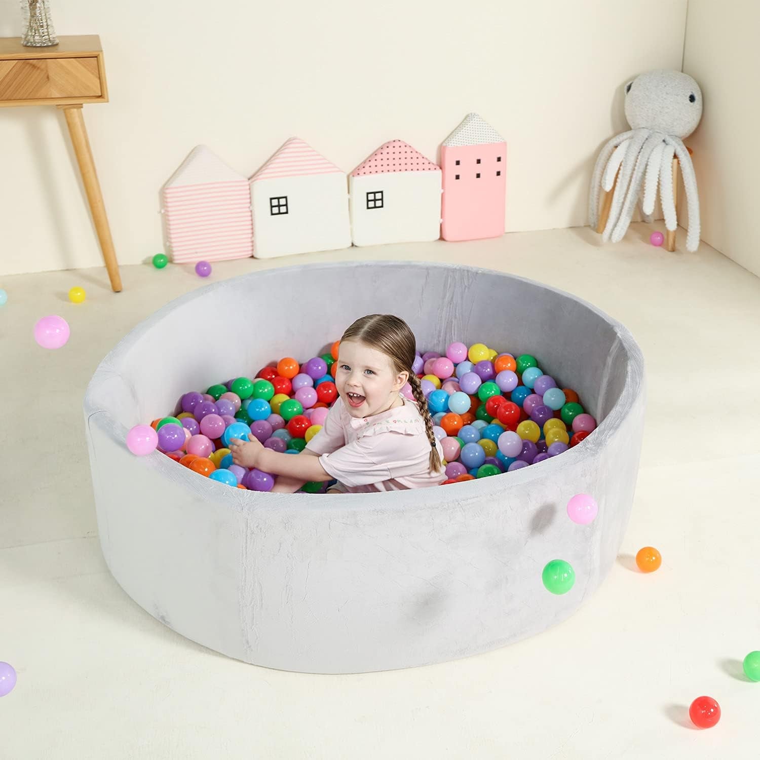 Extra Large Foam Ball Pit for Toddlers, 47X14 Inch Soft Baby Ball Pit with Washable Velvet Cover (Balls Not Included)-Grey