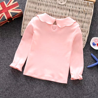 2024 Fall Girls T-Shirts Long Sleeve White T Shirt for Girl Peter Pan Collar Infant Baby Toddler Girl Shirts Kids Clothes JW6664