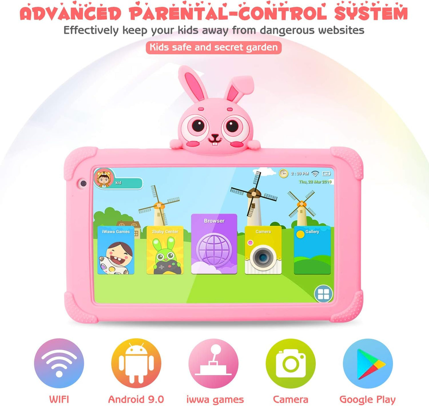 Kids Tablet Android Tablet for Kids 7 Inch Wifi Toddler Tablet 32GB Quad Core Kids Tablets Support Bluetooth Camera Support Netflix Youtube Parental Control 4000Mah Boys Girls (Pink)