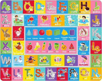 Kids Play Rug Mat Playmat with Colorful Pattern, Playtime Collection ABC Alphabet, Seasons, Months, Fruit and Shapes Educational Area Rug for Kids Playroom Bedrooms, 78.7 X 59 Inch