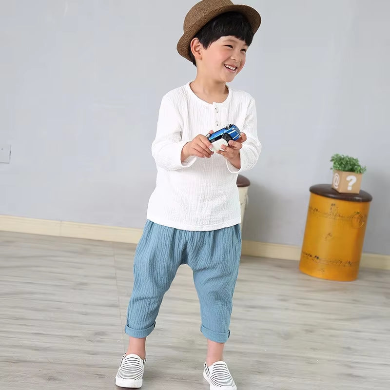 Children T Shirts Fashion Linen Pleated Boys T Shirt Children T-Shirt 2025 Summer Baby Boys Girls T-Shirt Children Clothes Kids