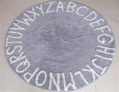 ABC Nursery Rugs round Kids Rug Circle Alphabet Rug Kids Play Mat for Infants Boys Girls Soft Cotton Carpet Educational Area Rug 47Inch (Gray)