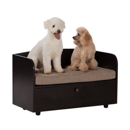 31.5 In. W Pet Toy Storage Pull-Out Drawer with Sofa Bed, Espresso Melamine Finish and Sand Brown Removable Cushion