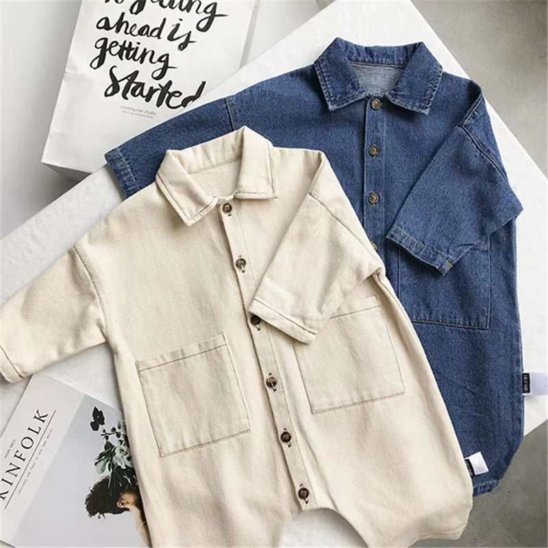 2023 Soft Denim Baby Romper Solid Infant Clothes Newborn Jumpsuit Babies Boys Costume Cowboy Fashion Jeans Children Clothes