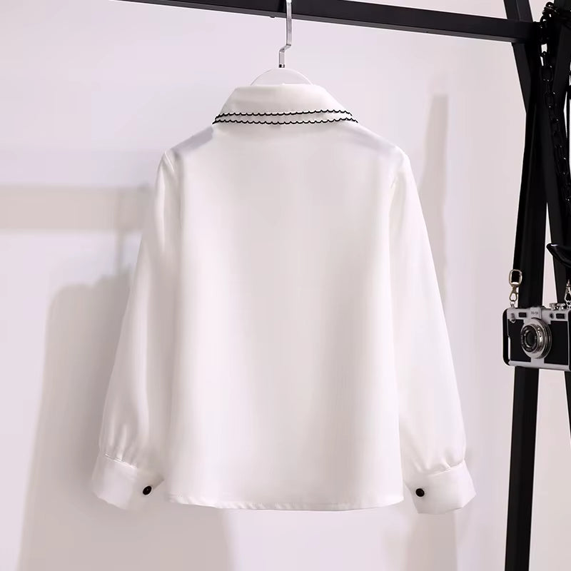 Long Sleeve Baby Girls Blouses Spring Autumn Chiffon Kids White Shirts Leisure Teens Tops Children Clothes for 6 8 10 12 Years