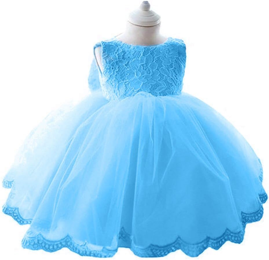 Baby Girls Lace Bowknot Flower Dress Wedding Pageant Baptism Christening Tutu Gown