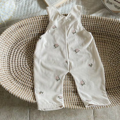 INS Overalls Girl Autumn Children Clothes Girl Jumpsuit 1-3Y Infant Bottoms Newborn Baby Flower Embroidery Pants