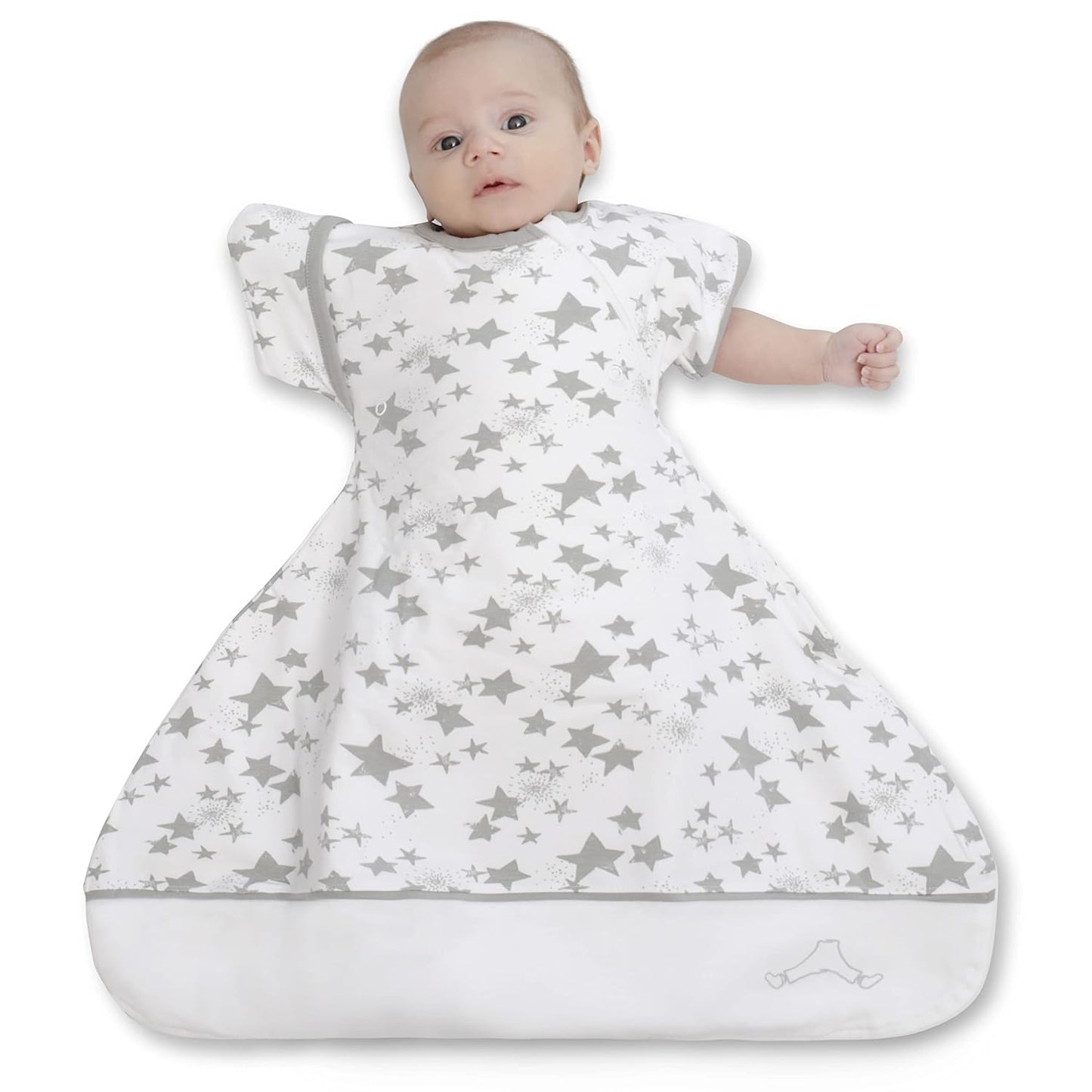 Swaddle Sack with Arms Up, Allows Babies Hips to Move Freely, Fits Newborn Babies 0-6 Months, 8-18 Lbs, Arms In/Out Transition, Baby Sleep Sack, Organic Cotton, White with Gray Stars