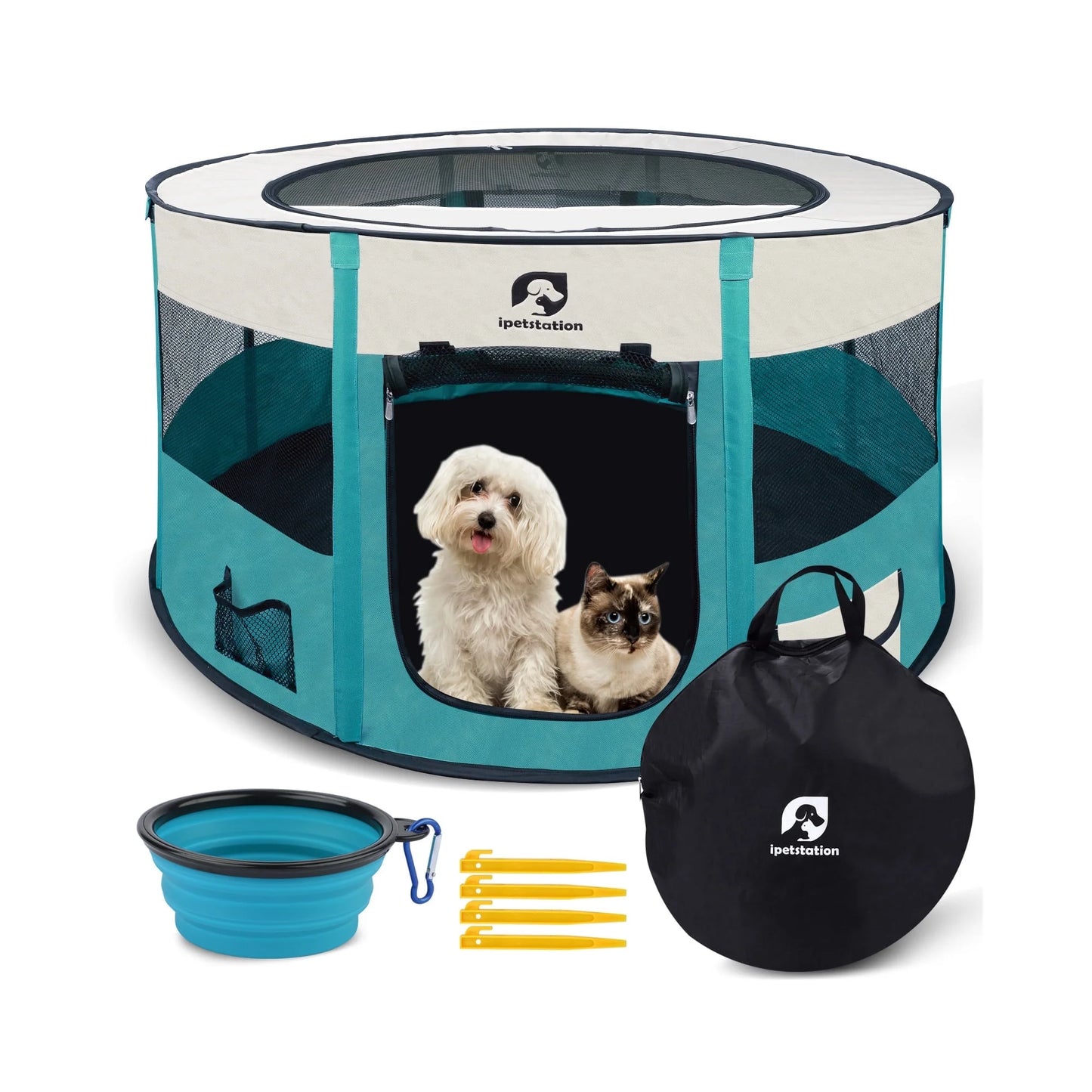 Dog Playpen, Puppy Pet Cat Playpen Indoor for Small Dogs, Dog Tent Crates Cage Indoor/Outdoor, Dog Kennel Playpen with Carrying Case for Dogs/Cats/Rabbits,2 Doors & Zipper Top