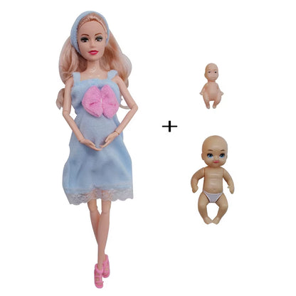 Educational Toy Pregnant Dolls for Children with Two Babies and Random Shoes Accessories Fashion Clothes Gift for Girl Games