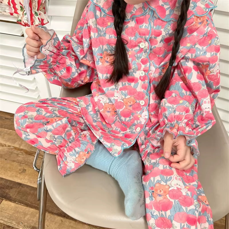 Kids Clothes Girls Loungewear Easter Rabbit Print Cute Pajama Suit for Babies Spring New Cotton Casual Children'S Clothing