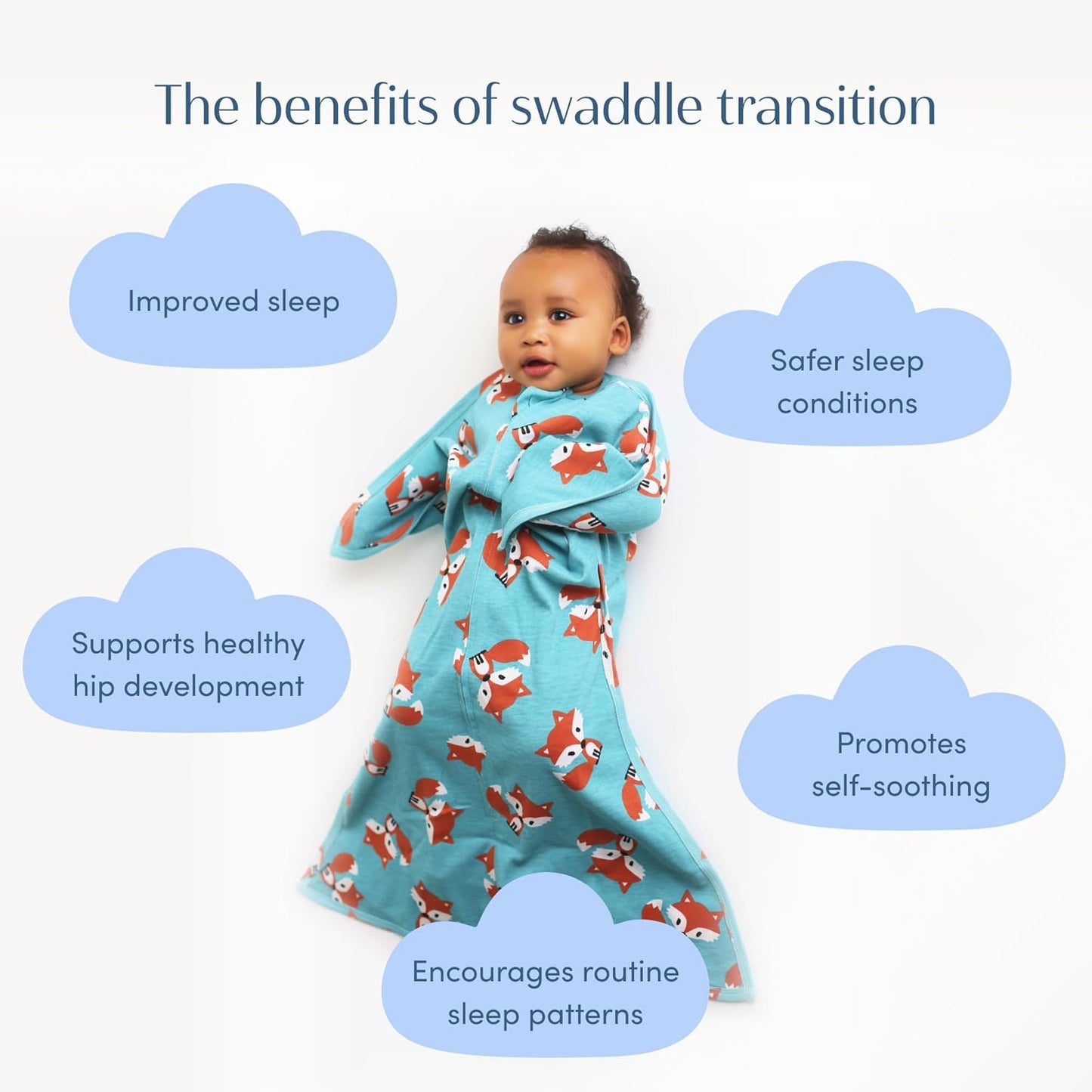 Zipadee-Zip Transitional Swaddle Sack, 3-6 Month - Roomy Zipper Swaddle for Easy Diaper Changes and Proper Hip Development - Baby Swaddle Sack, X-Small - Friendly Fox