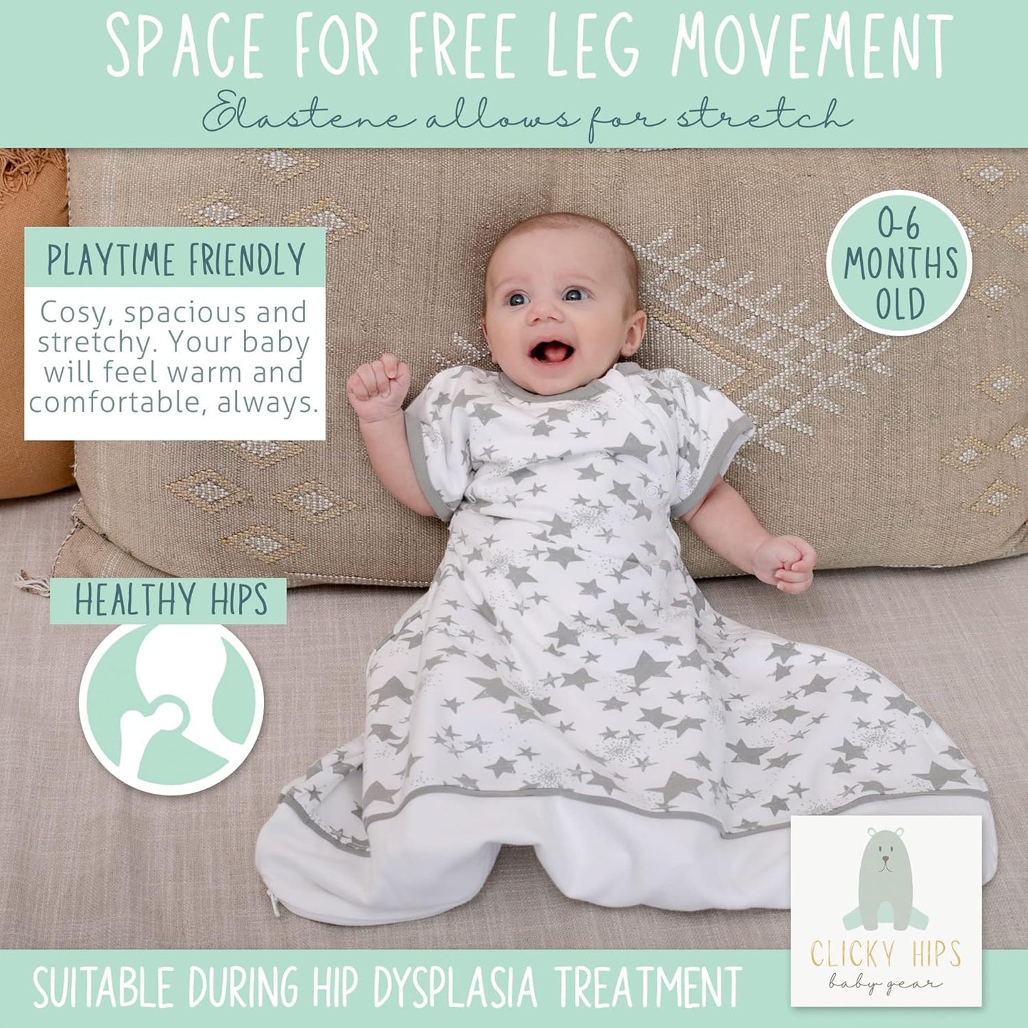 Swaddle Sack with Arms Up, Allows Babies Hips to Move Freely, Fits Newborn Babies 0-6 Months, 8-18 Lbs, Arms In/Out Transition, Baby Sleep Sack, Organic Cotton, White with Gray Stars