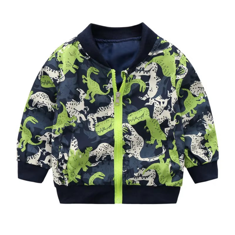 80-130Cm O-Neck Kids Boys Jacket Navy Green 2020 Spring Dinosaur Printing Children Clothes Girls Coat Outerwear