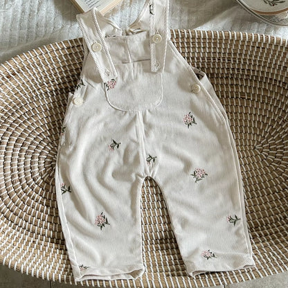 INS Overalls Girl Autumn Children Clothes Girl Jumpsuit 1-3Y Infant Bottoms Newborn Baby Flower Embroidery Pants