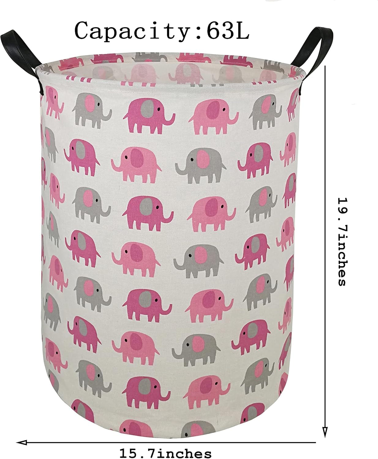 19.7 Laundry Hamper Toys Box Storage Bins Canvas Waterproof Collapsible Clothes Organizer Basket with Handle Freestanding Large Cute Light Weight for Home Kids Baby Room(Elephant)